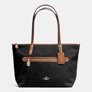 Coach Sawyer Tote Bag Black With Leather Trim and Gold Tone Hardware